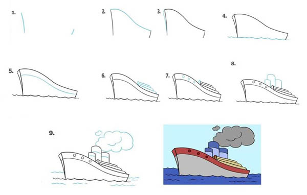 آموزش نقاشی کشتی برای کودکان