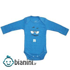 بادی آستین بلند نوزادی مدل کارتونی رنگ آبی تیره
