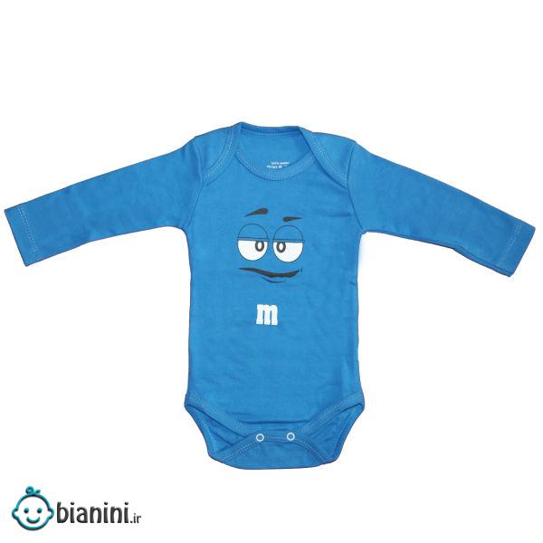 بادی آستین بلند نوزادی مدل کارتونی رنگ آبی تیره