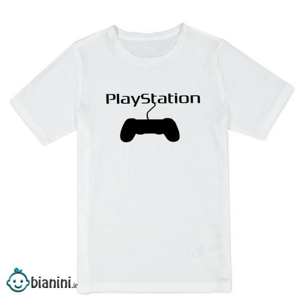 تیشرت آستین کوتاه پسرانه طرح Play station رنگ سفید