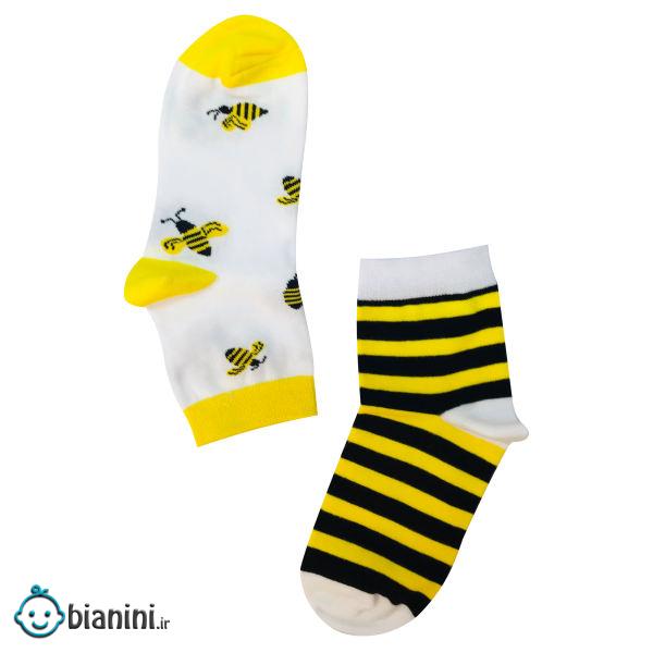 جوراب دخترانه طرح زنبور کد 02 جوراب دخترانه طرح زنبور کد 02