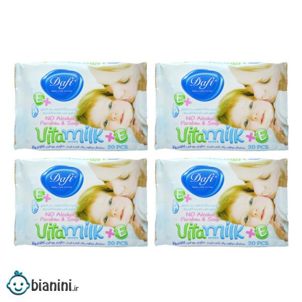 دستمال مرطوب کودک دافی مدل vita milk مجموعه 4 عددی