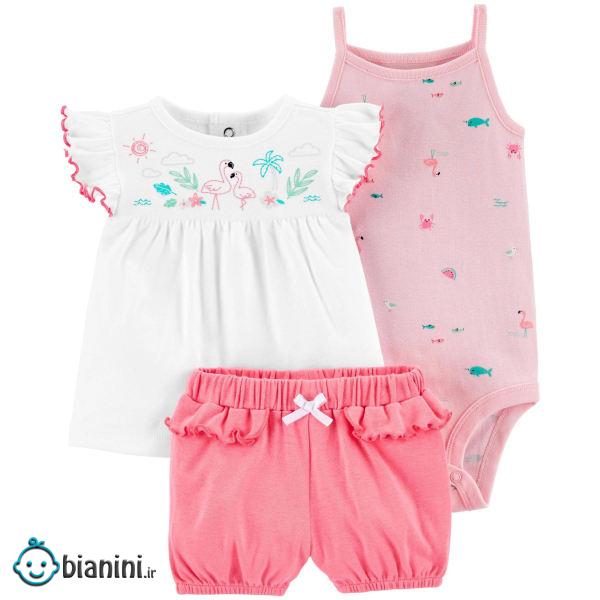 ست 3 تکه لباس نوزادی دخترانه کارترز طرح فلامینگو کد M359