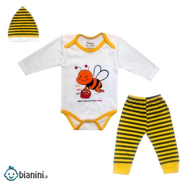 ست 3 تکه لباس نوزادی مدل زنبور کد 930282