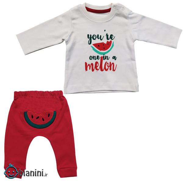 ست تی شرت و شلوار نوزادی وچیون مدل هندوانه یلدا کد 1