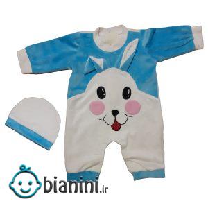 ست سرهمی و کلاه نوزادی مدل خرگوش رنگ آبی