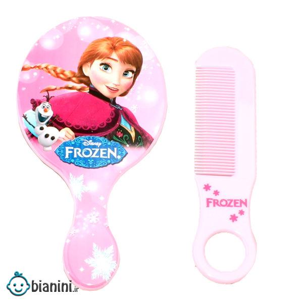 ست شانه و آینه فروزن مدل Snow Pinky