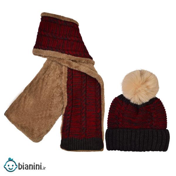 ست کلاه و شال گردن بافتنی بچگانه مدل P00541