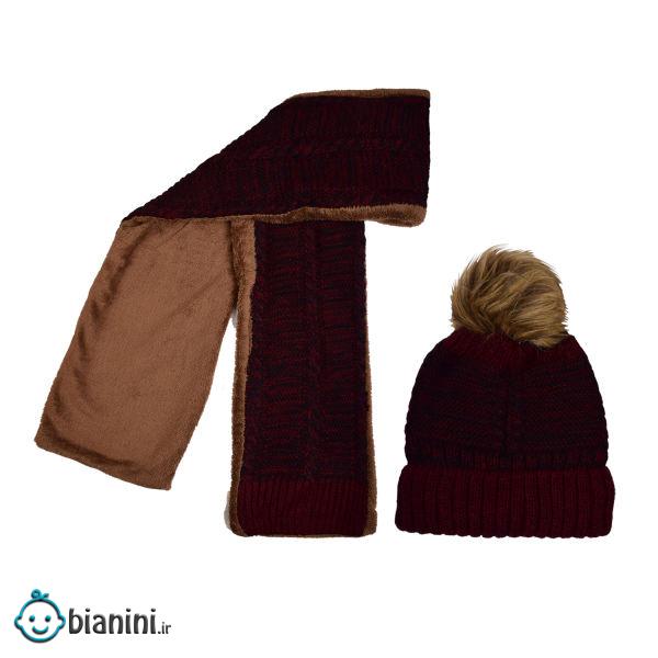 ست کلاه و شال گردن بافتنی بچگانه مدل P00543