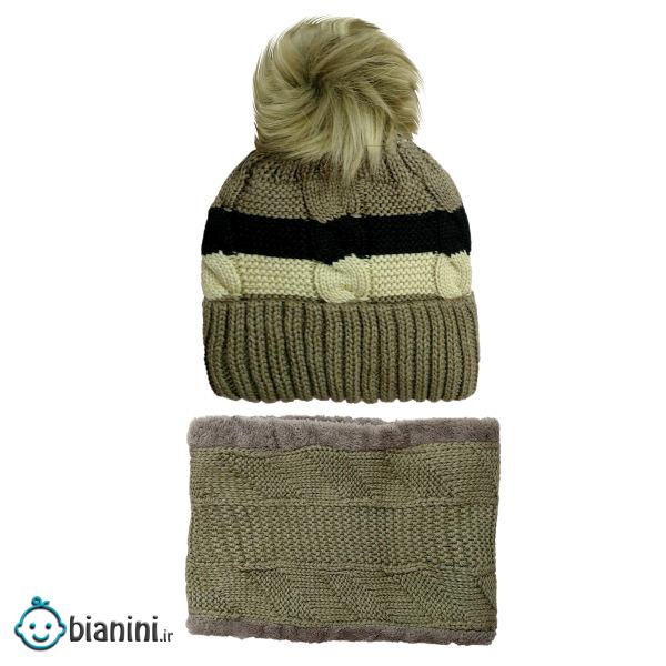 ست کلاه و شال گردن بافتنی بچگانه مدل P24092