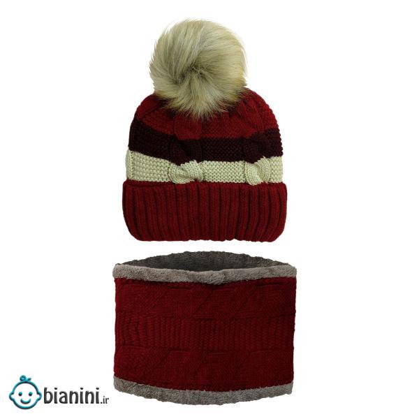 ست کلاه و شال گردن بافتنی بچگانه مدل P24093