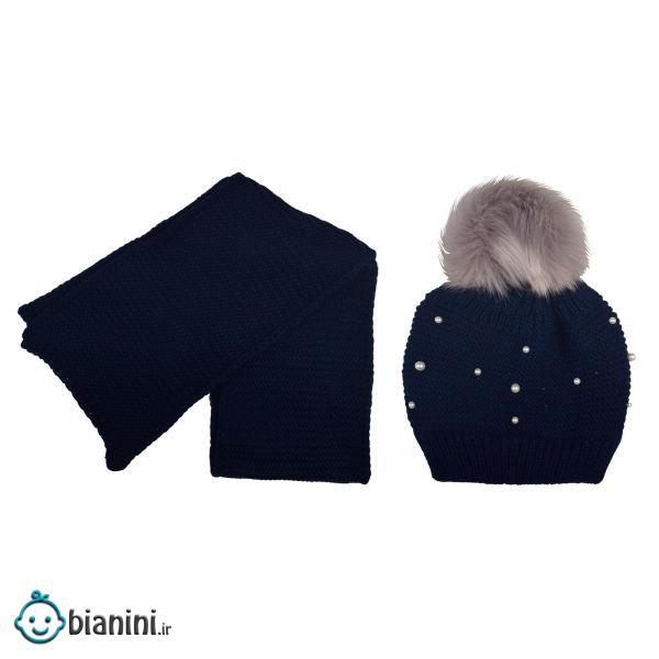 ست کلاه و شال گردن بافتنی دخترانه مدل  D-5605