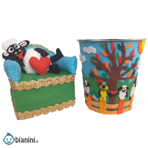 سطل و جای دستمال کاغذی کودک مدل بره ناقلا سطل و جای دستمال کاغذی کودک مدل بره ناقلا