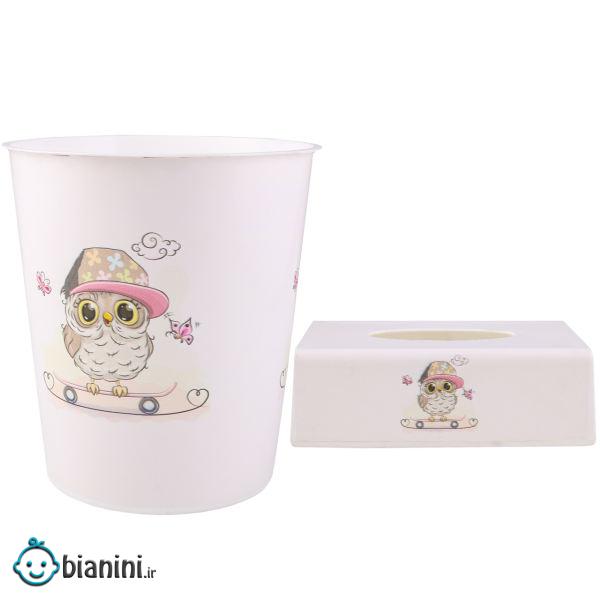 کاور دستمال کاغذی و سطل کودک طرح جغد کد 5055 کاور دستمال کاغذی و سطل کودک طرح جغد کد 5055